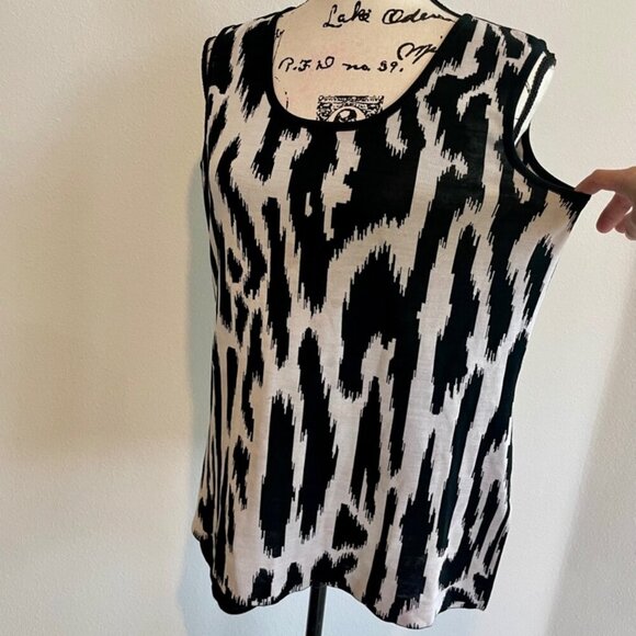 MING WANG ANIMAL PRINT MID LENGTH SCOOP NECK KNIT TANK TOP Sz M SOPHISTICATED - Picture 9 of 15